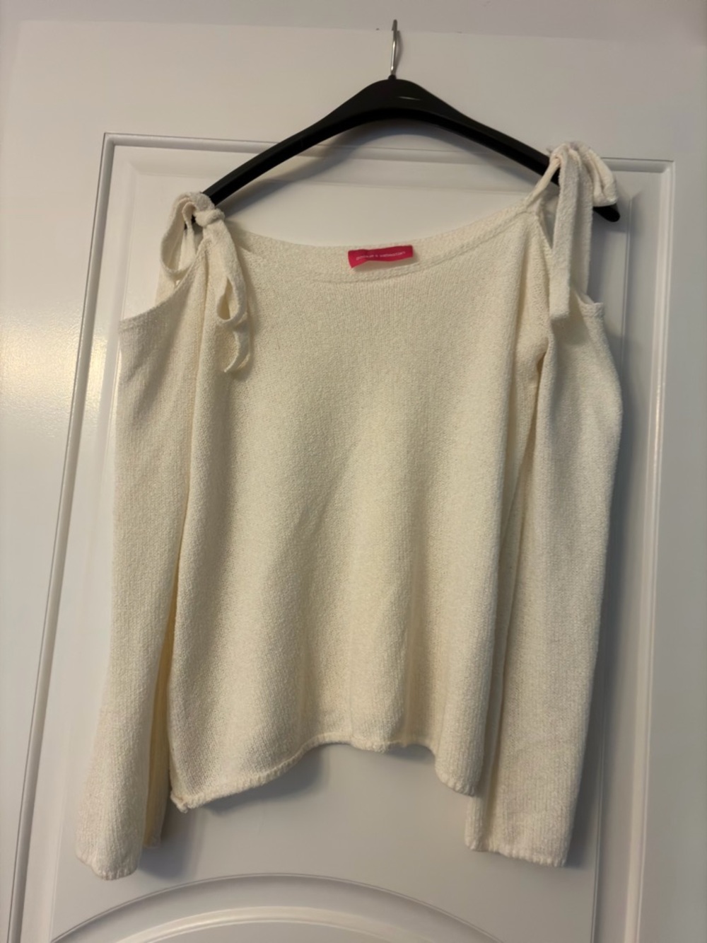 Cream Off-the-Shoulder Tie-Strap Sweater